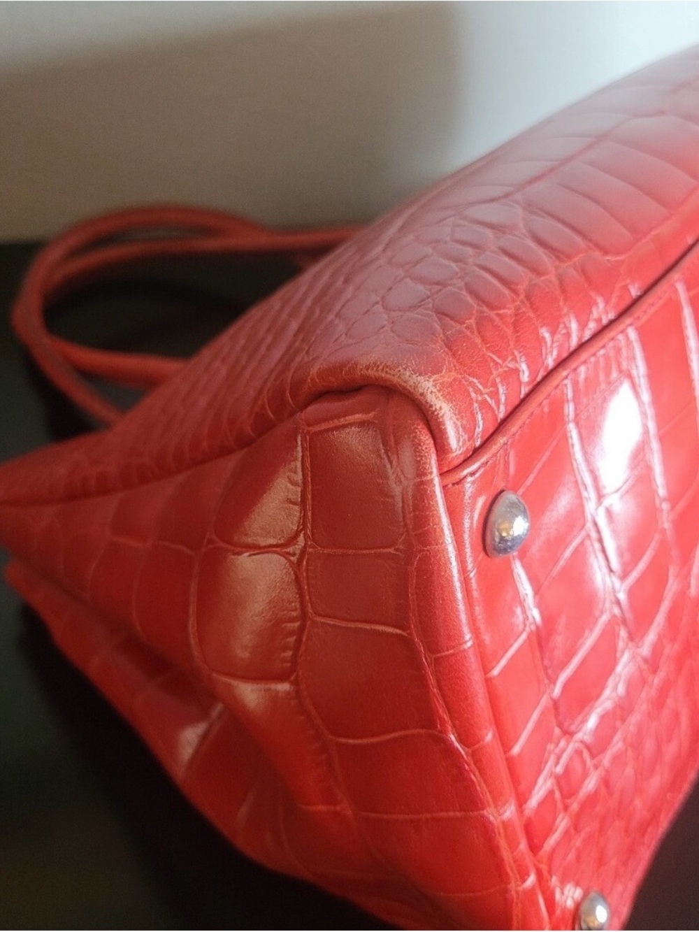 Y2K Furla Red-Orange Croc-Embossed Leather Tote Bag🔥 - Picture 5 of 13